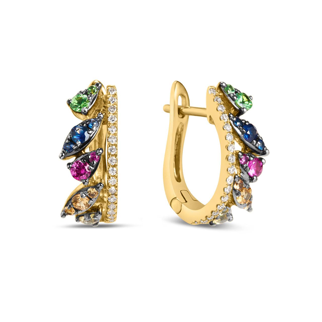 Rainbow Sapphire & Diamond Crown Huggie Earring