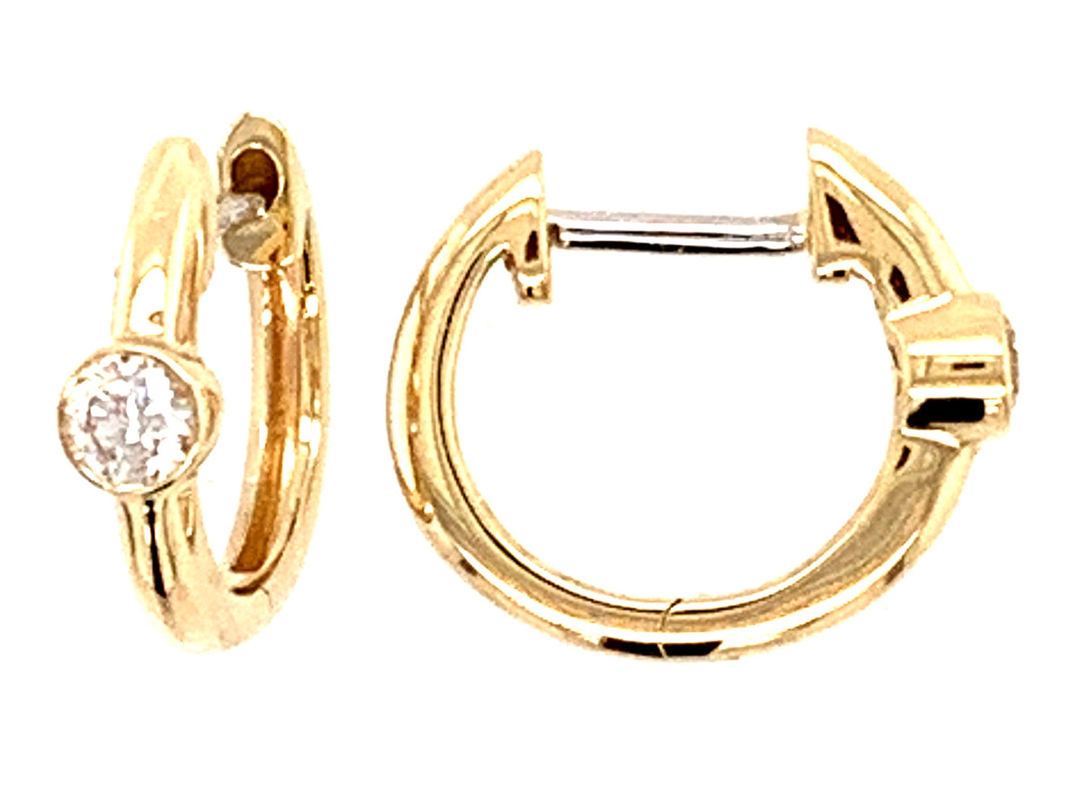 DIAMOND ROUND BEZEL HOOP EARRING, 14KY (N)