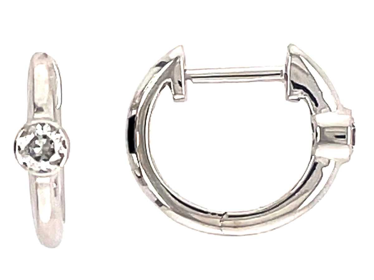 DIAMOND ROUND BEZEL HOOP EARRING, 14KW (N)