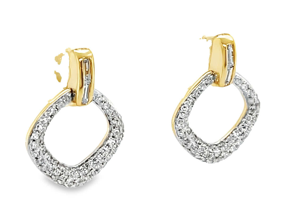 DIAMOND PAVE CUSHION POST EARRING, 16MM, 14KY (N)