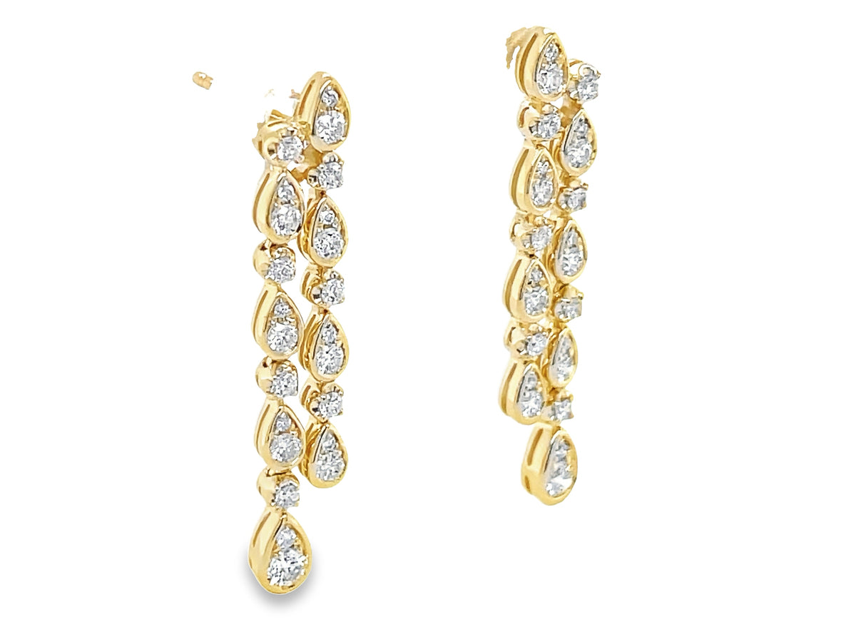 DIAMOND 2 ROW TEAR DROP DANGLE EARRING