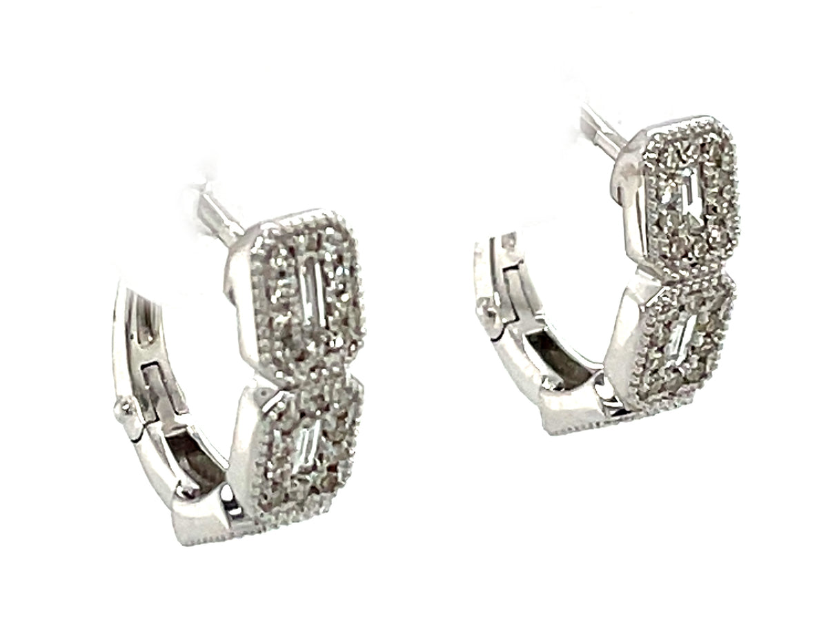 Diamond Baguette Round Halo Hoop Earring
