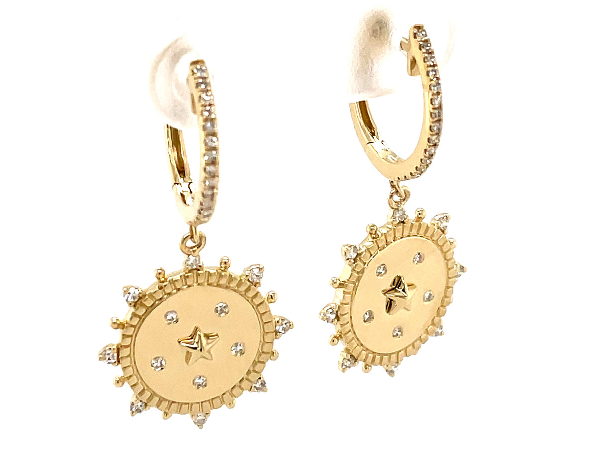 DIAMOND STAR SPIKES DANGLE EARRING, 15MM, 14KY (N)