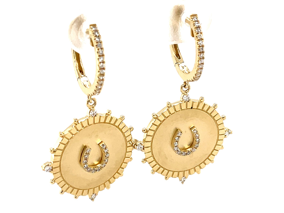 DIAMOND HORSESHOE DANGLE EARRING, 18.7MM, SATIN FINISH, 14KY (N)