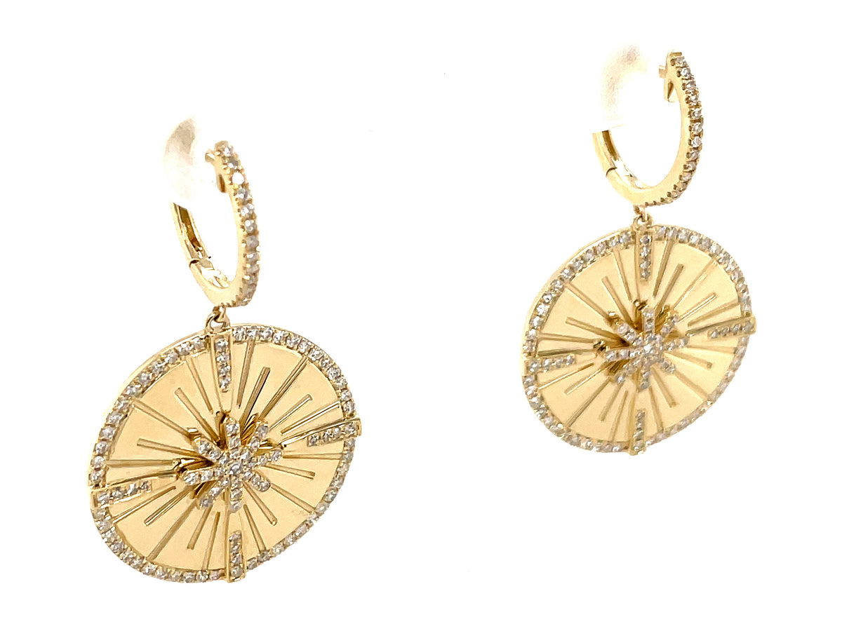 DIAMOND STAR MEDALLION DANGLE EARRING, 20MM, 14KY (N)