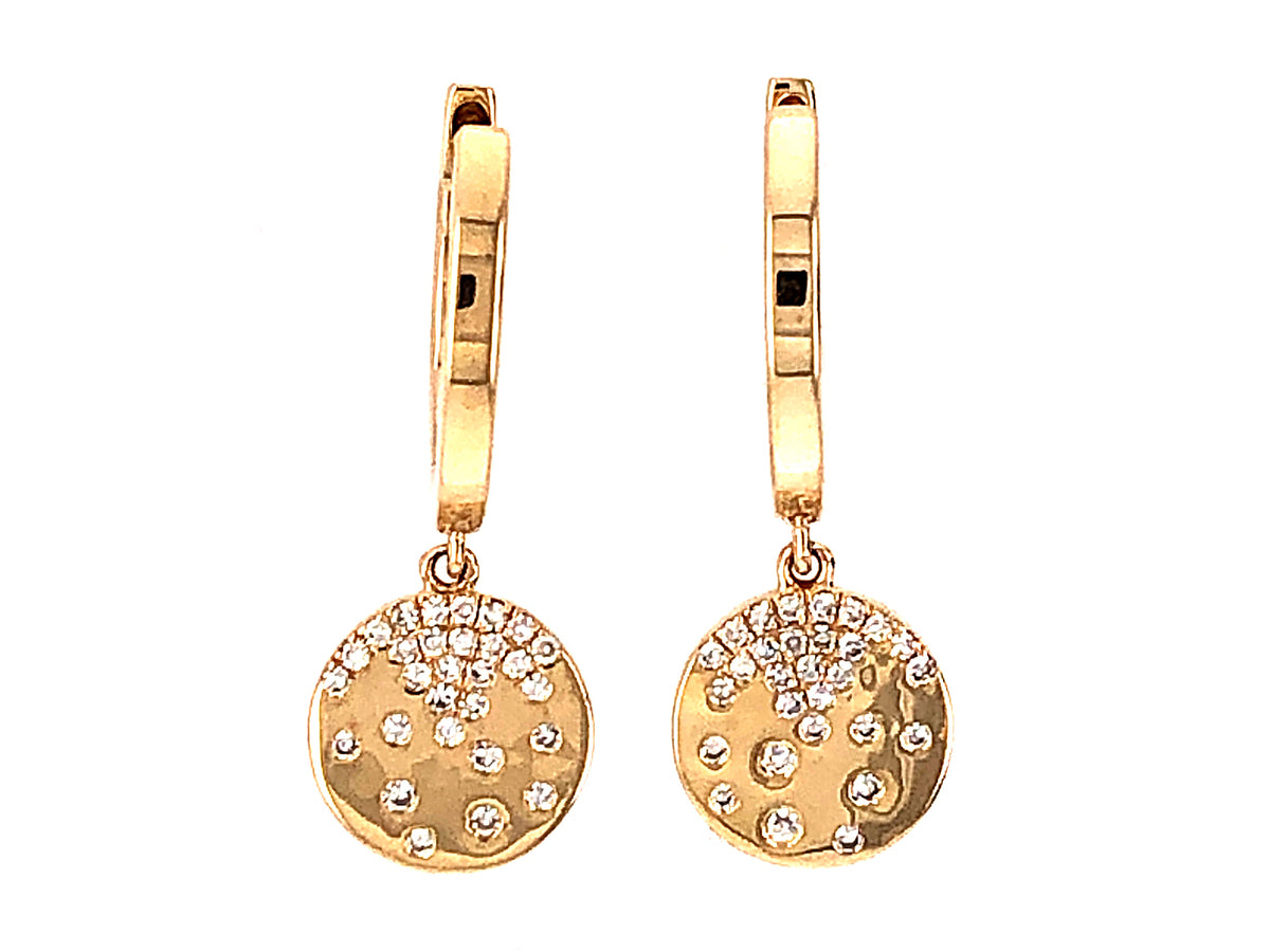 DIAMOND FLUSH SET DISC DANGLE EARRING, 14KY (N)
