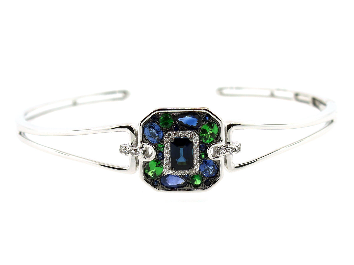 SAPPHIRE, TSAVORITE & DIAMOND BANGLE , 14KW (H/N)