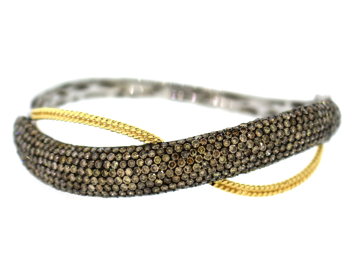 BROWN DIAMOND BANGLE, 14KW/18KY BAR (N)