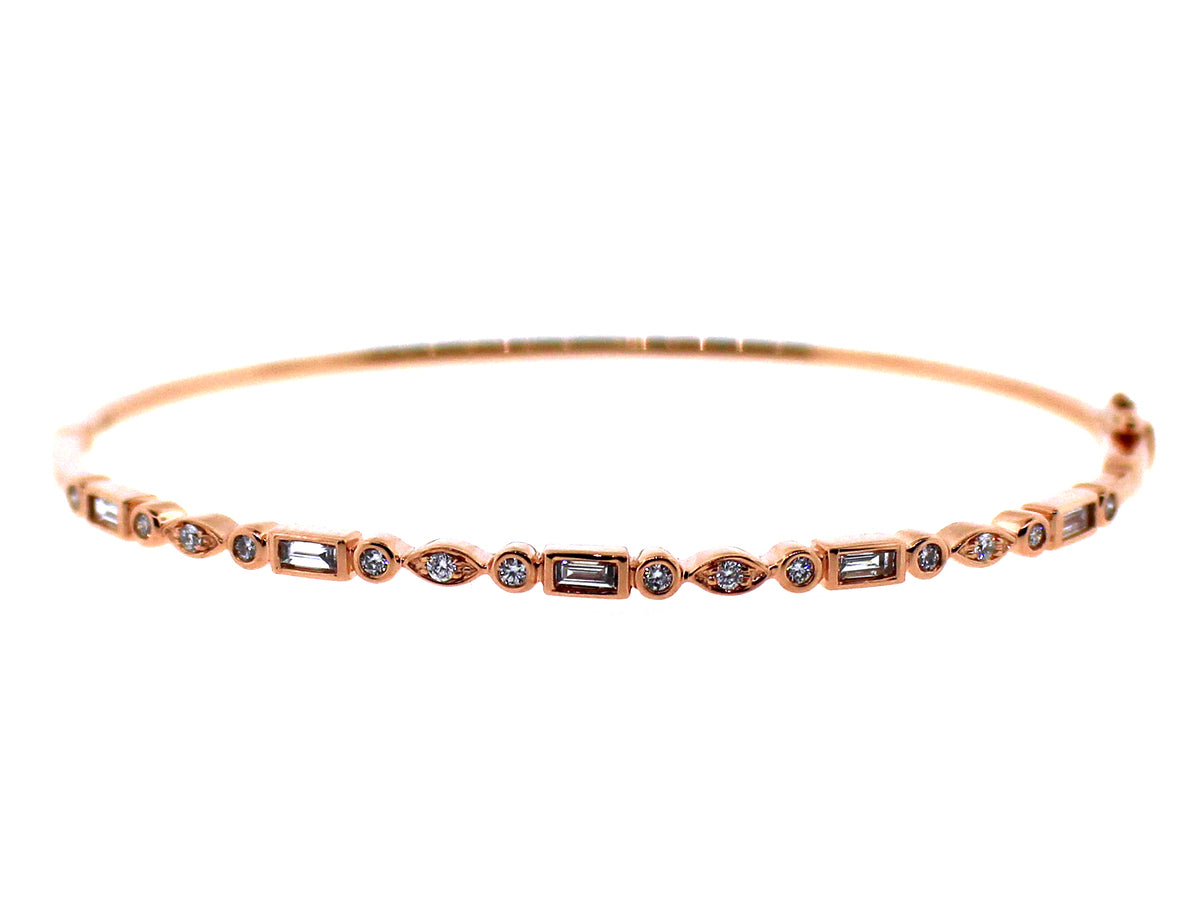 DIAMOND BAGUETTE & ROUND BEZEL BANGLE