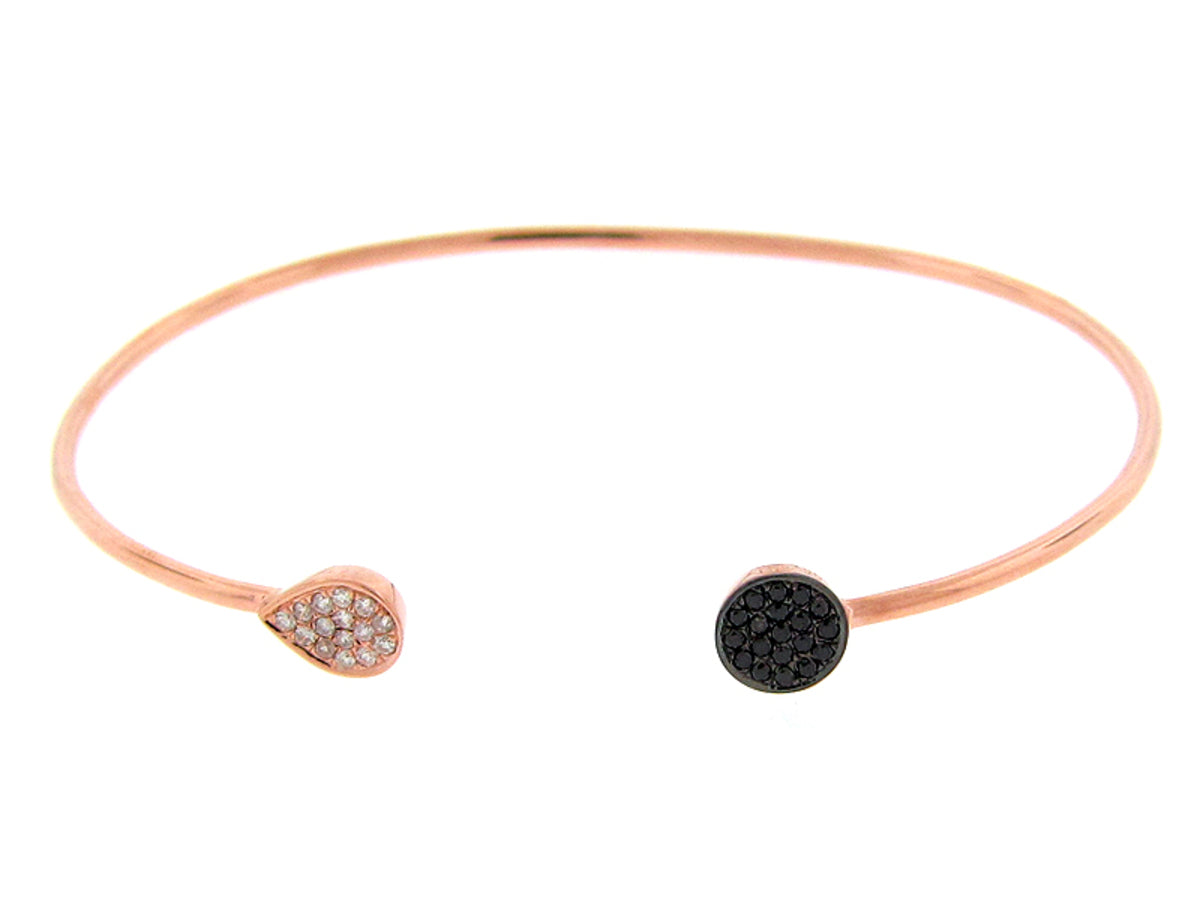 BLACK & WHITE DIAMOND BANGLE, 14KR (R/H)