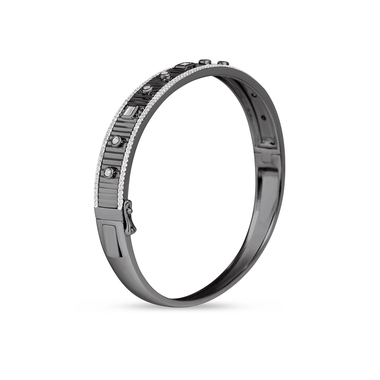 Diamond Baguette & Round Fluted Bangle