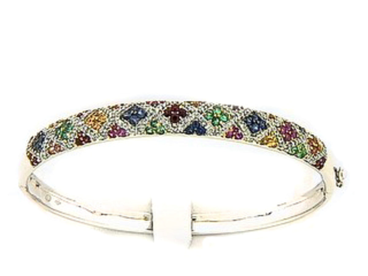 RAINBOW SAPPHIRE, TSAVORITE & DIAMOND BANGLE, 18KW (H/U)