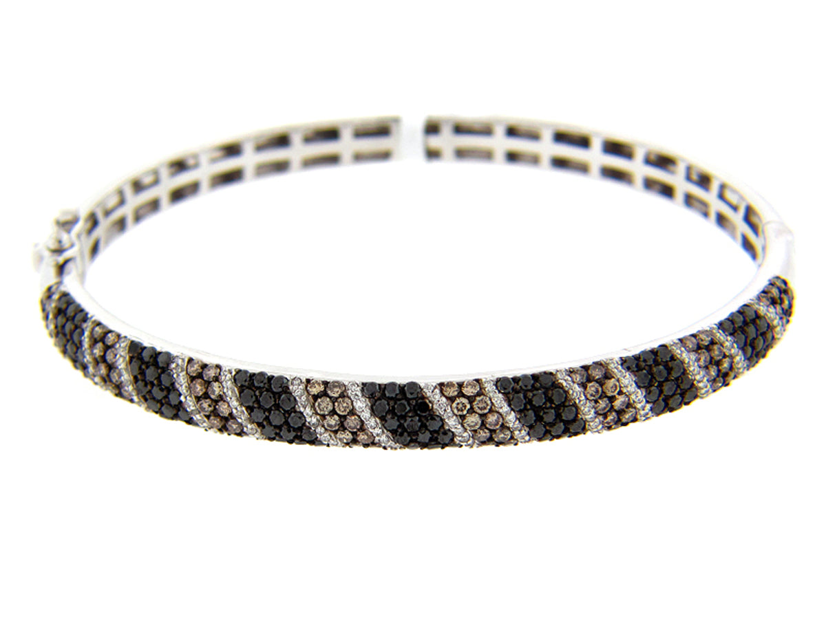 BLACK, BROWN & WHITE DIAMOND BANGLE, 14KW (R/N)