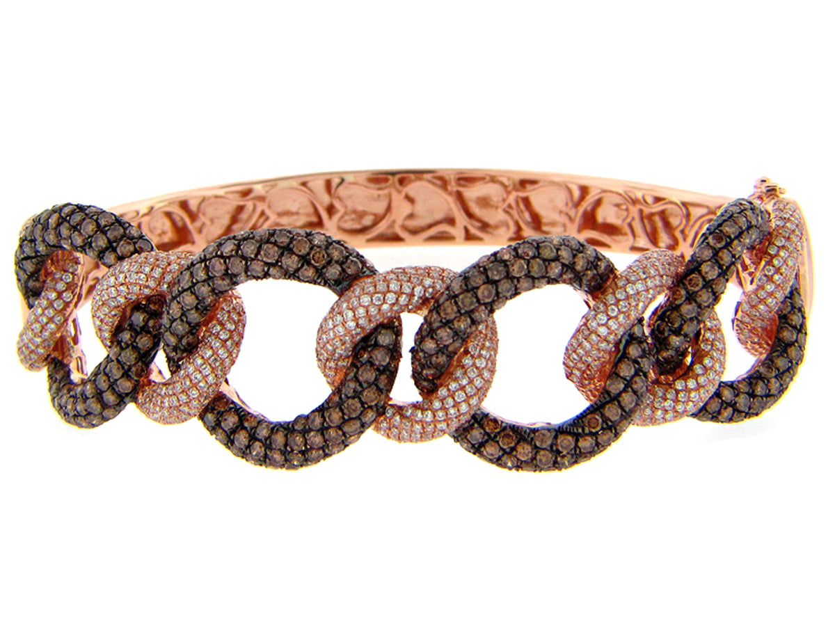 BROWN & WHITE DIAMOND BANGLE, 18KR (R/N)