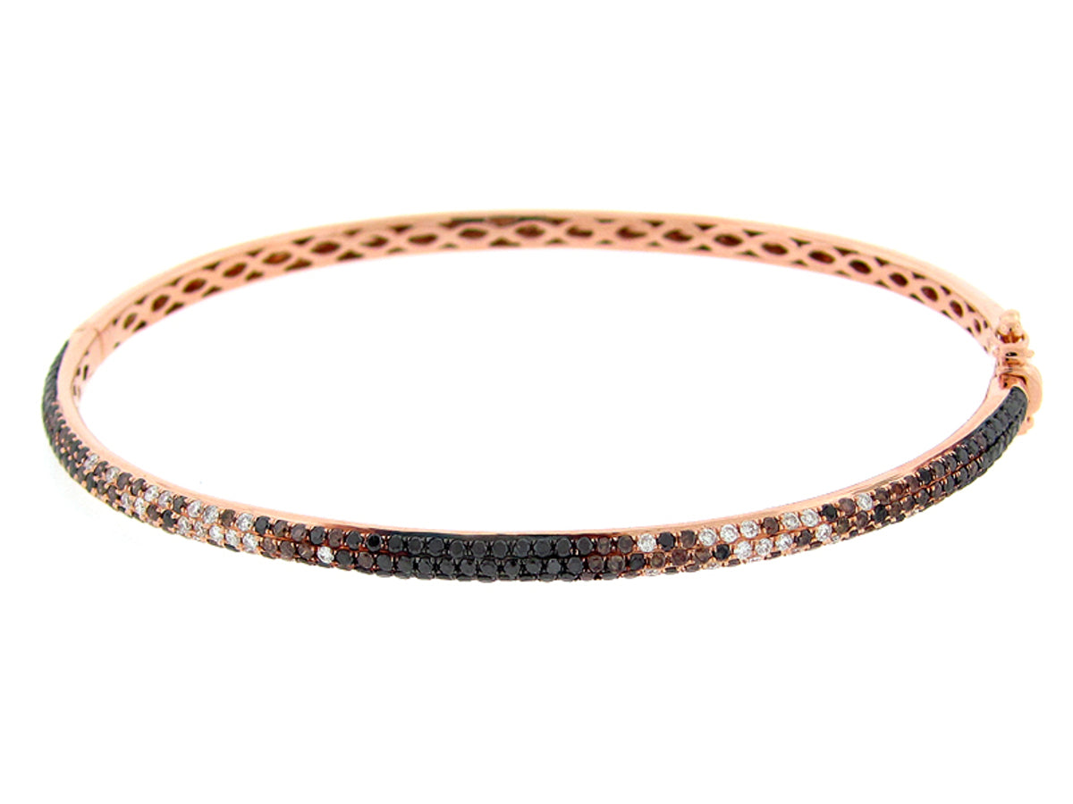 BLACK, BROWN & WHITE DIAMOND BANGLE, 18KR (R/N)