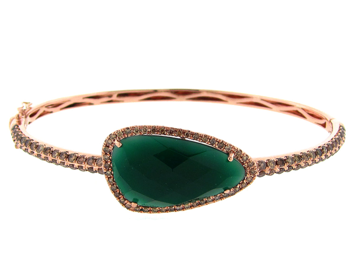 GREEN AGATE & BROWN DIAMOND RING, 14KR (D/N)