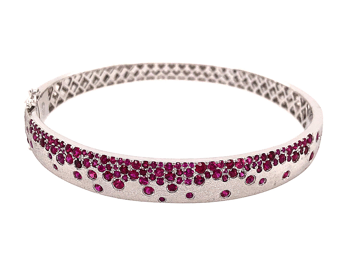 RUBY FUSH SET BANGLE, 8.5 MM, SATIN FINISH, 14KW (H)