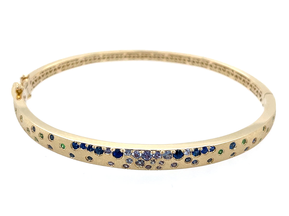 Sapphire ,Tsavorite Alexandrite Flush Set Narrow Bangle, 5mm, Satin Finish