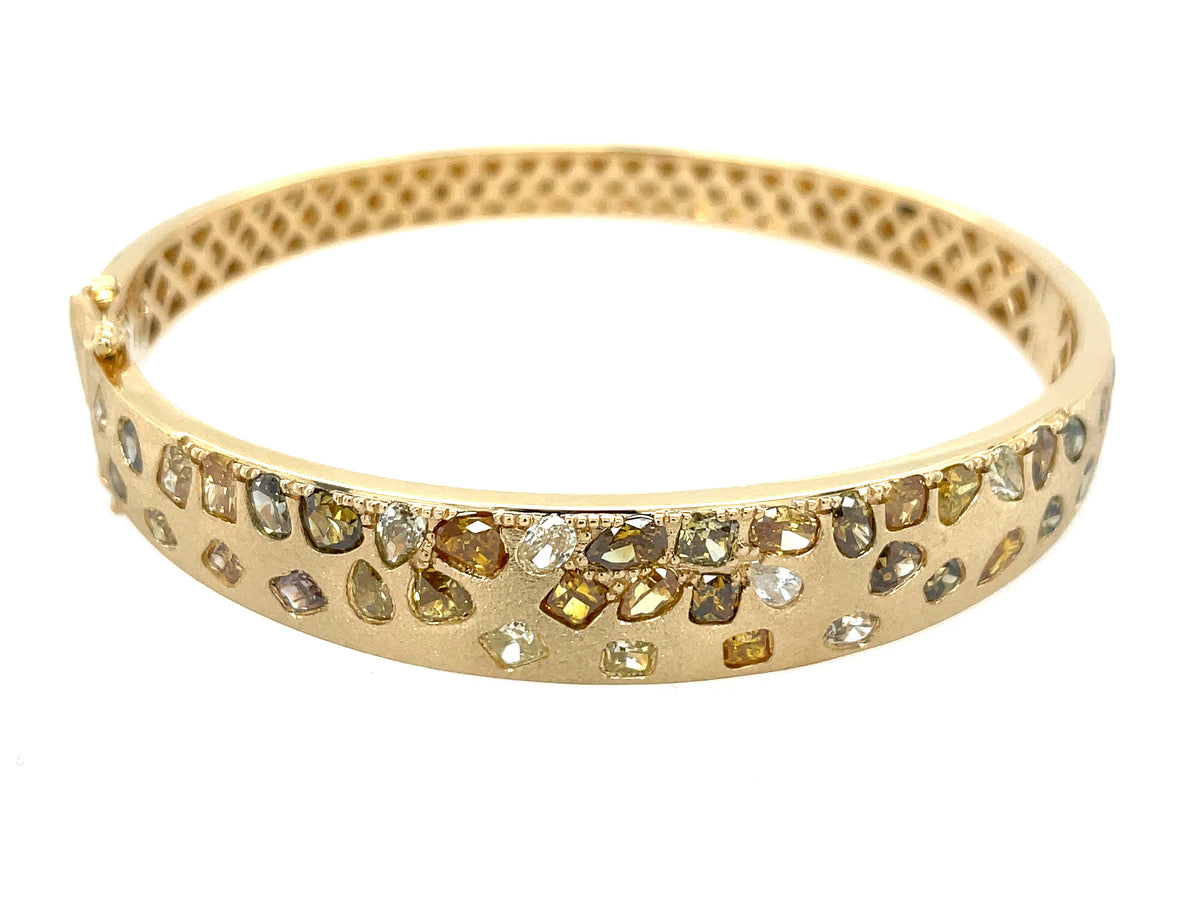 Natural Fancy Color Diamond Flush Set Bangle, Satin Finish, 18ky (N)