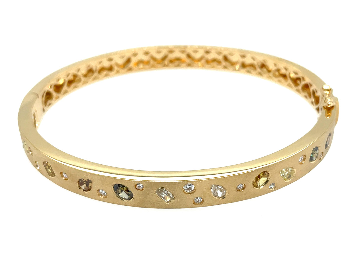 NATURAL FANCY COLOR DIAMOND FLUSH SET BANGLE, SATIN FINISH
