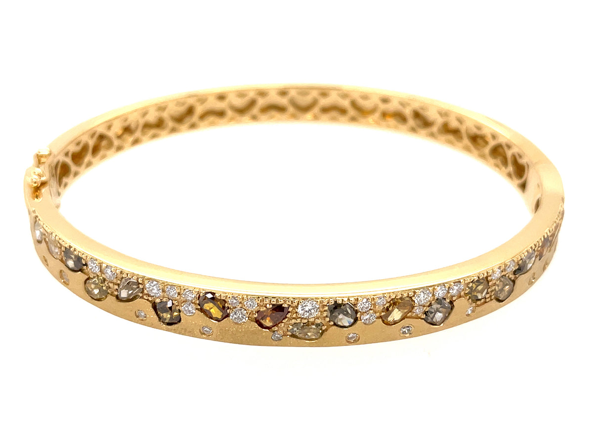 NATURAL FANCY COLOR DIAMOND & DIAMOND BANGLE, SATIN FINISH, 18KY (N)