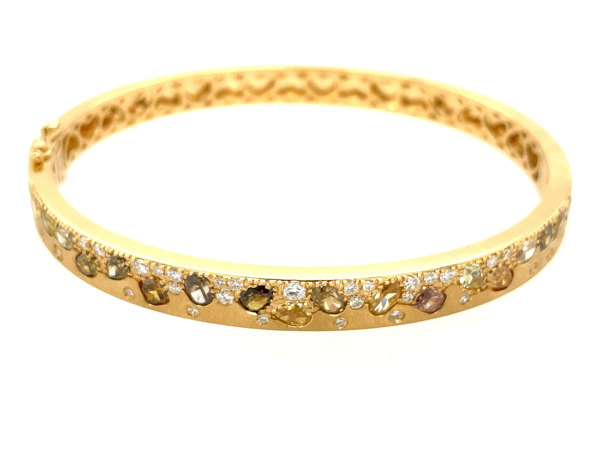 NATURAL FANCY COLOR DIAMOND & DIAMOND BANGLE, SATIN FINISH, 18KY (N)
