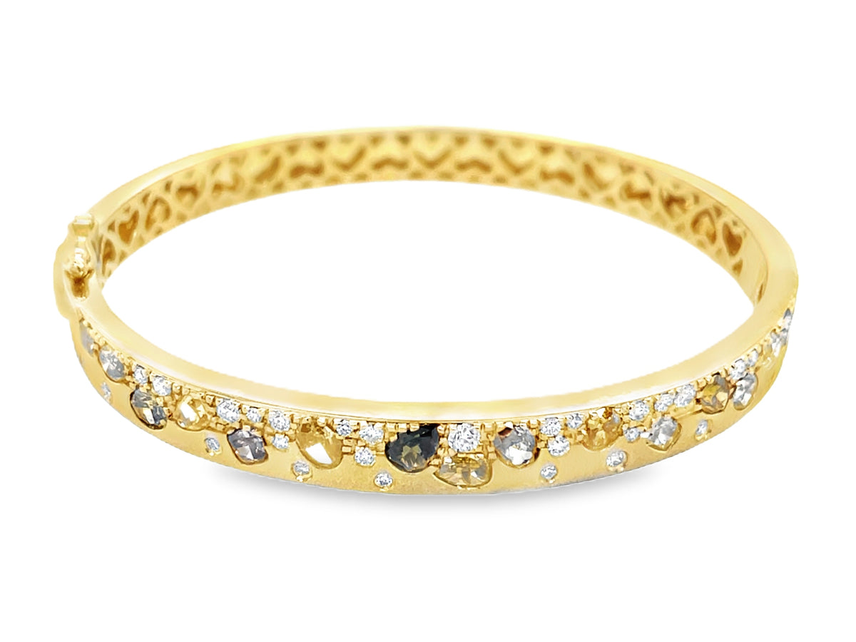 NATURAL FANCY COLOR DIAMOND & DIAMOND BANGLE, SATIN FINISH