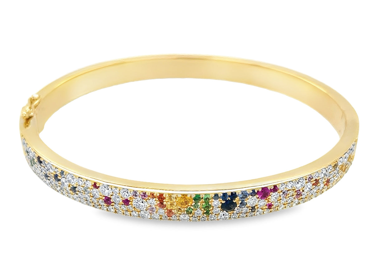 RAINBOW SAPPHIRE, RUBY, TSAVORITE & DIAMOND PAVE BANGLE, 5.8MM, SATIN FINISH