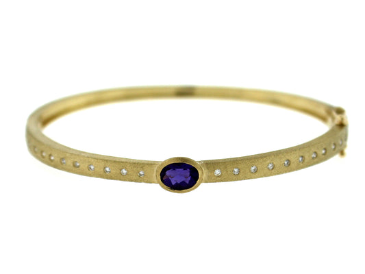 AMETHYST & DIAMOND BANGLE,  SATIN FINISH, 14KY (H)