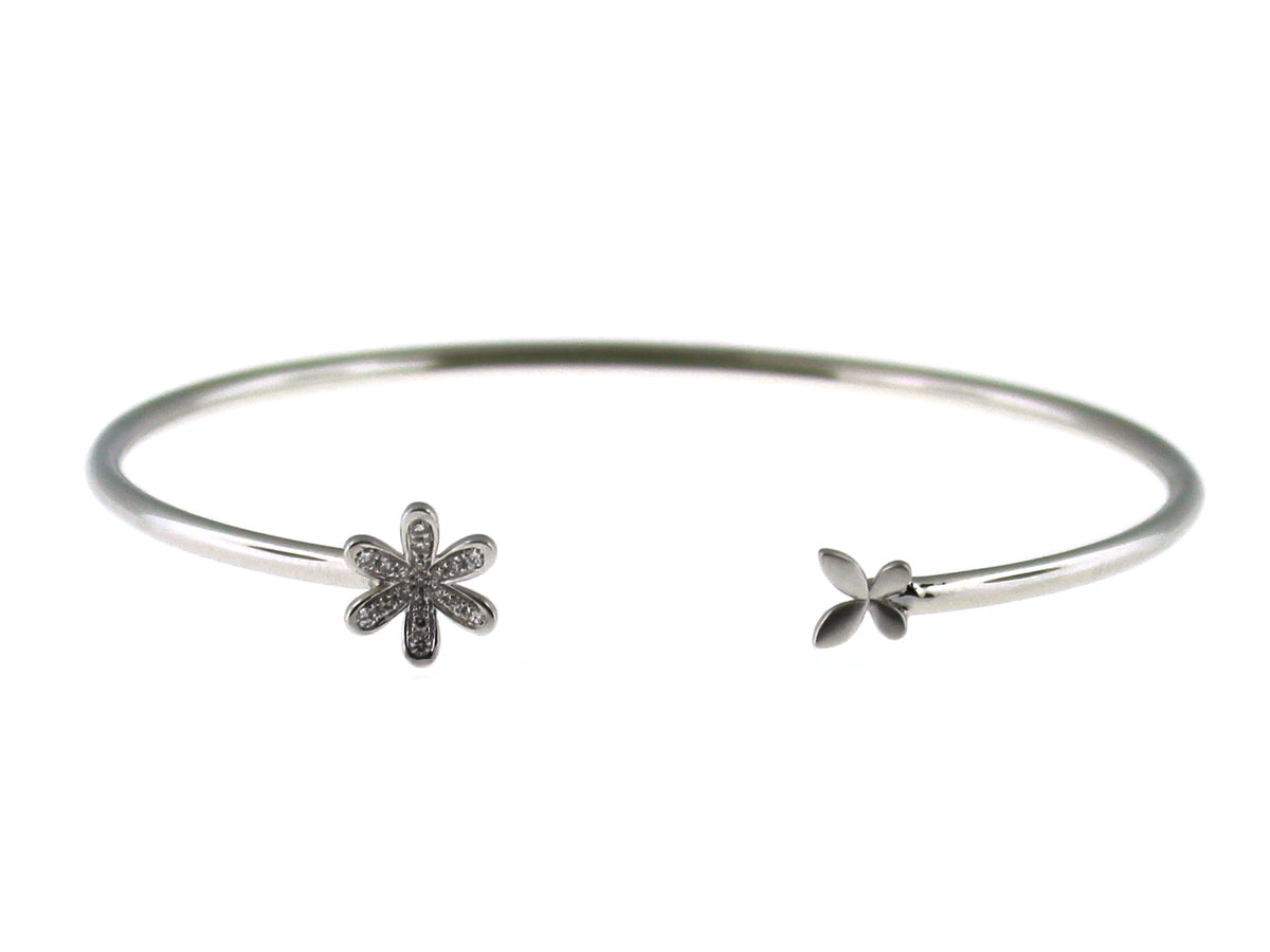 DIAMOND FLOWER BUTTERFLY BANGLE, 14KW (N)