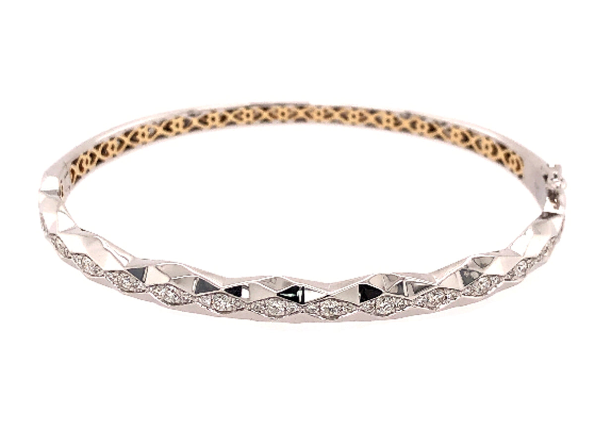 DIAMOND GEM CUT DESIGN BANGLE, 14KWY (N)