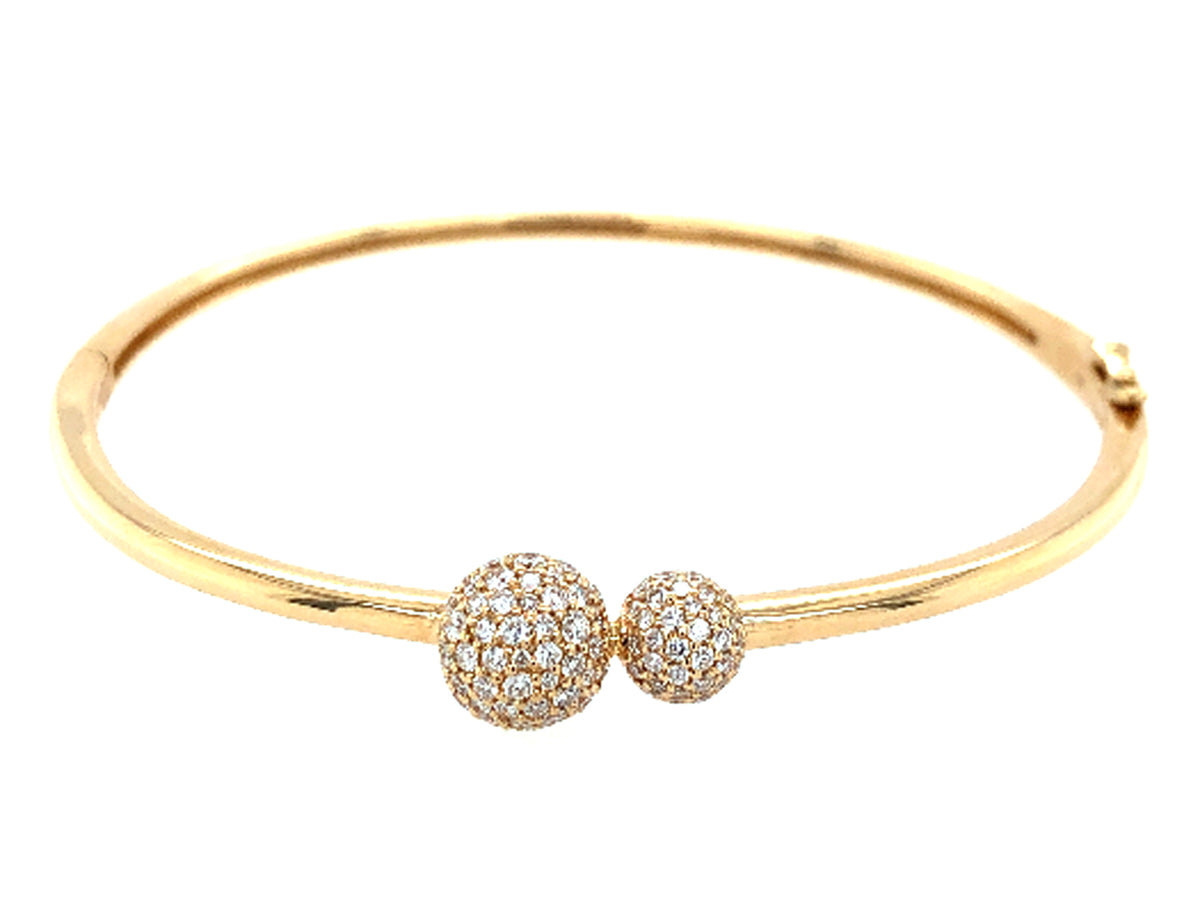 DIAMOND PAVE BALL SIDE HINGE BANGLE, 14KY (N)