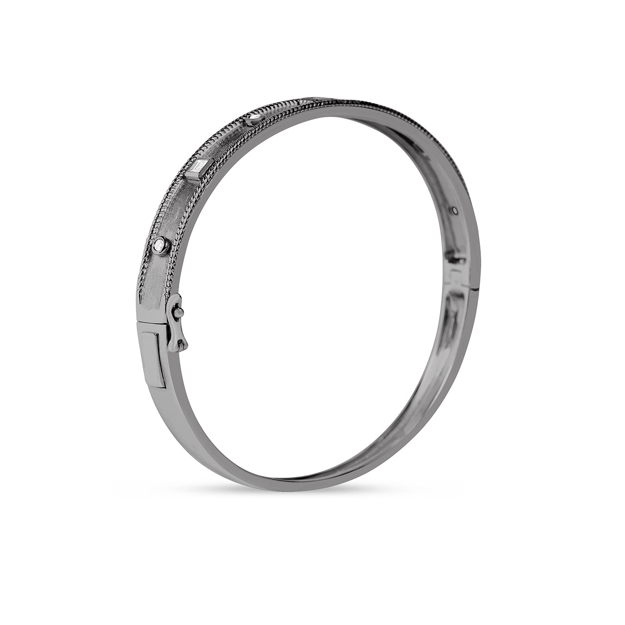 Diamond Baguette & Round Modern Etruscan Bangle