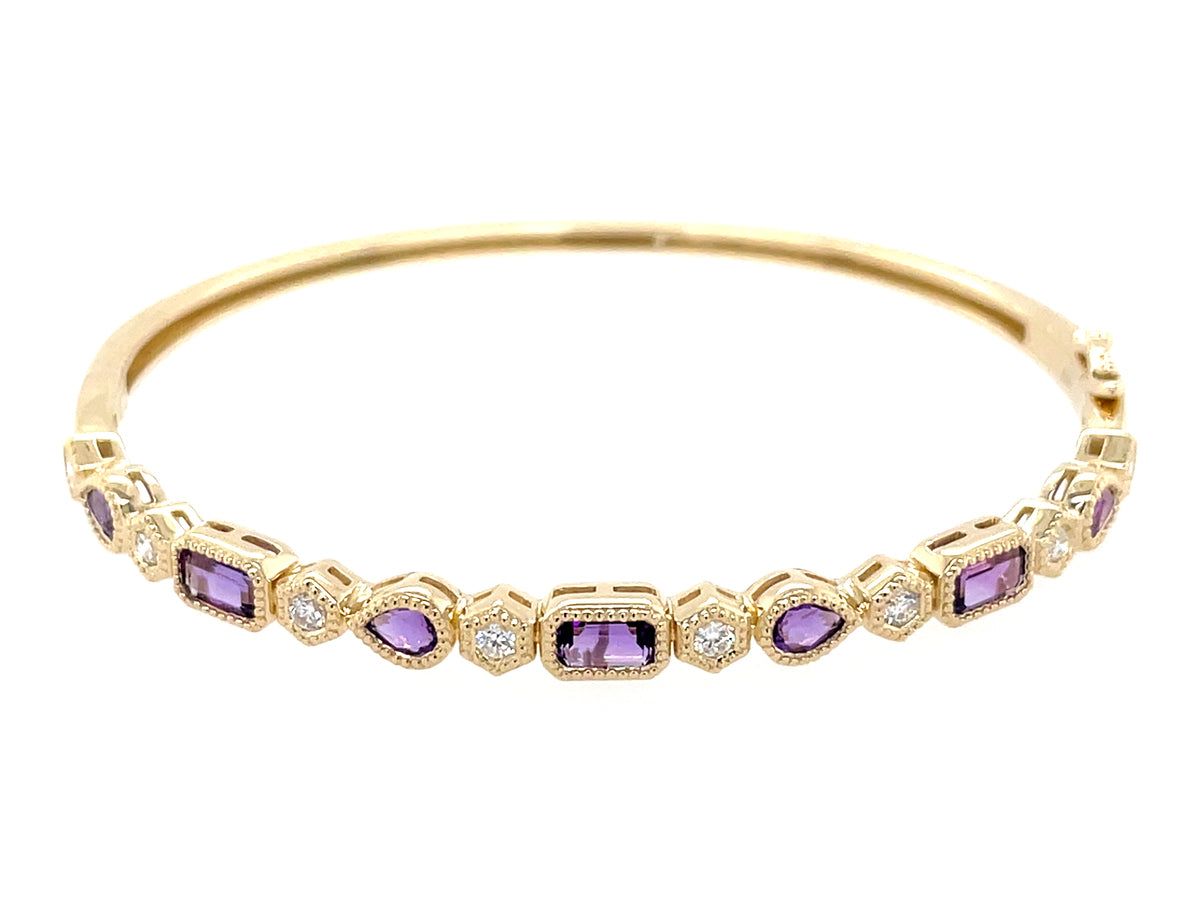 Amethyst Diamond Alternating Bangle