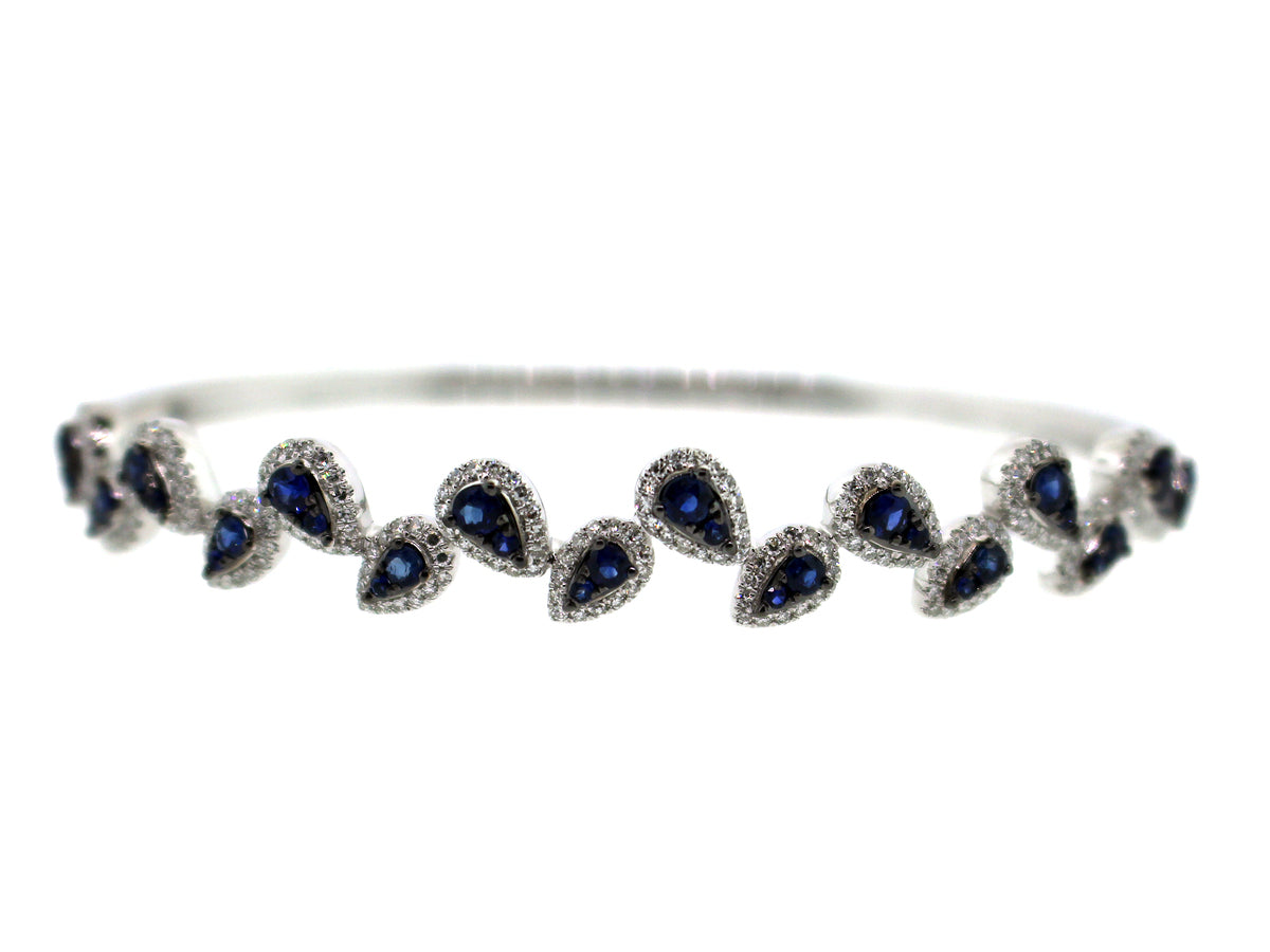 SAPPHIRE & DIAMOND PEAR CLUSTER PIVOTING BANGLE, 14KW (H)