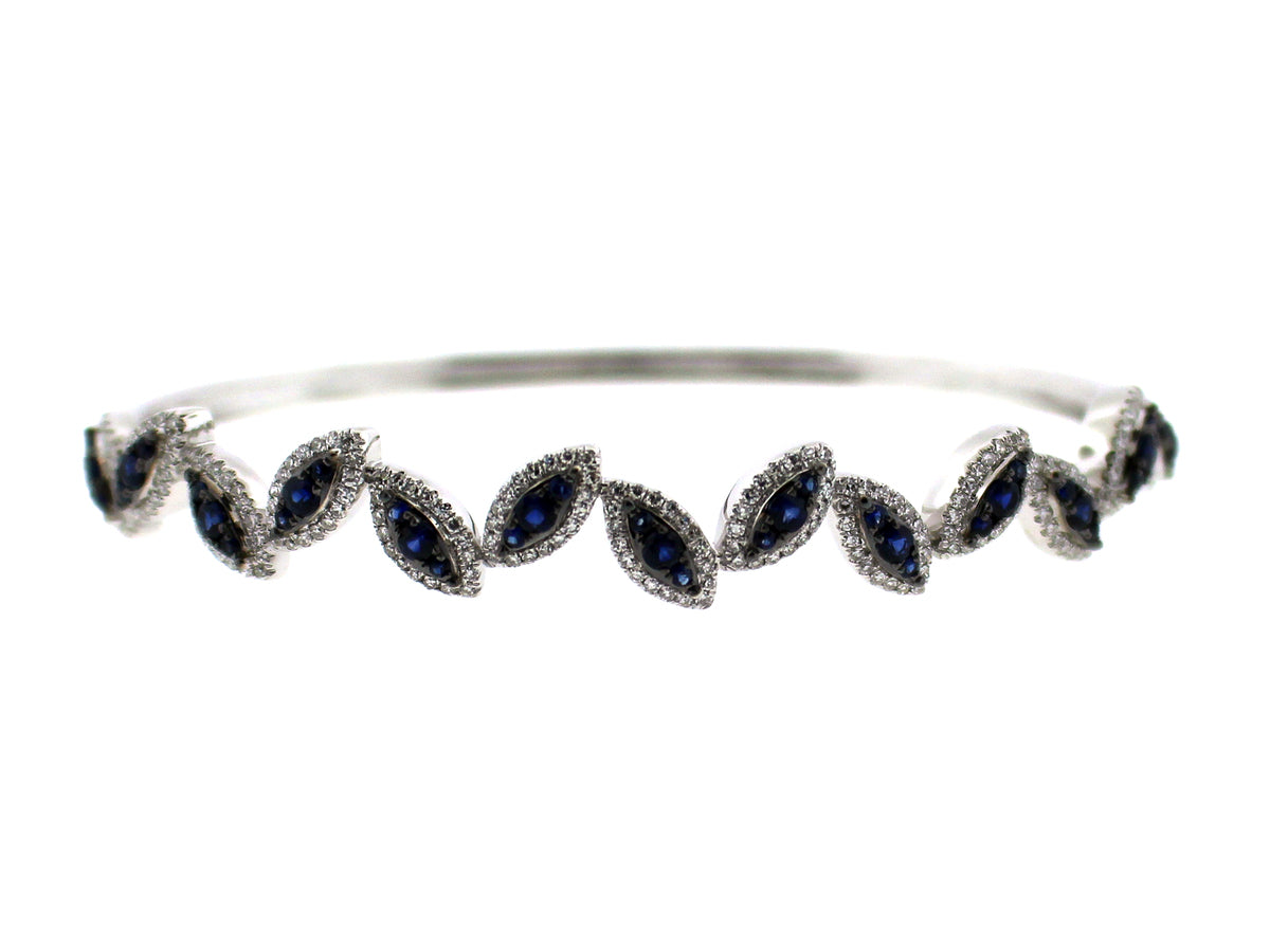 SAPPHIRE & DIAMOND MARQUISE CLUSTER PIVOTING BANGLE, 14KW (H)