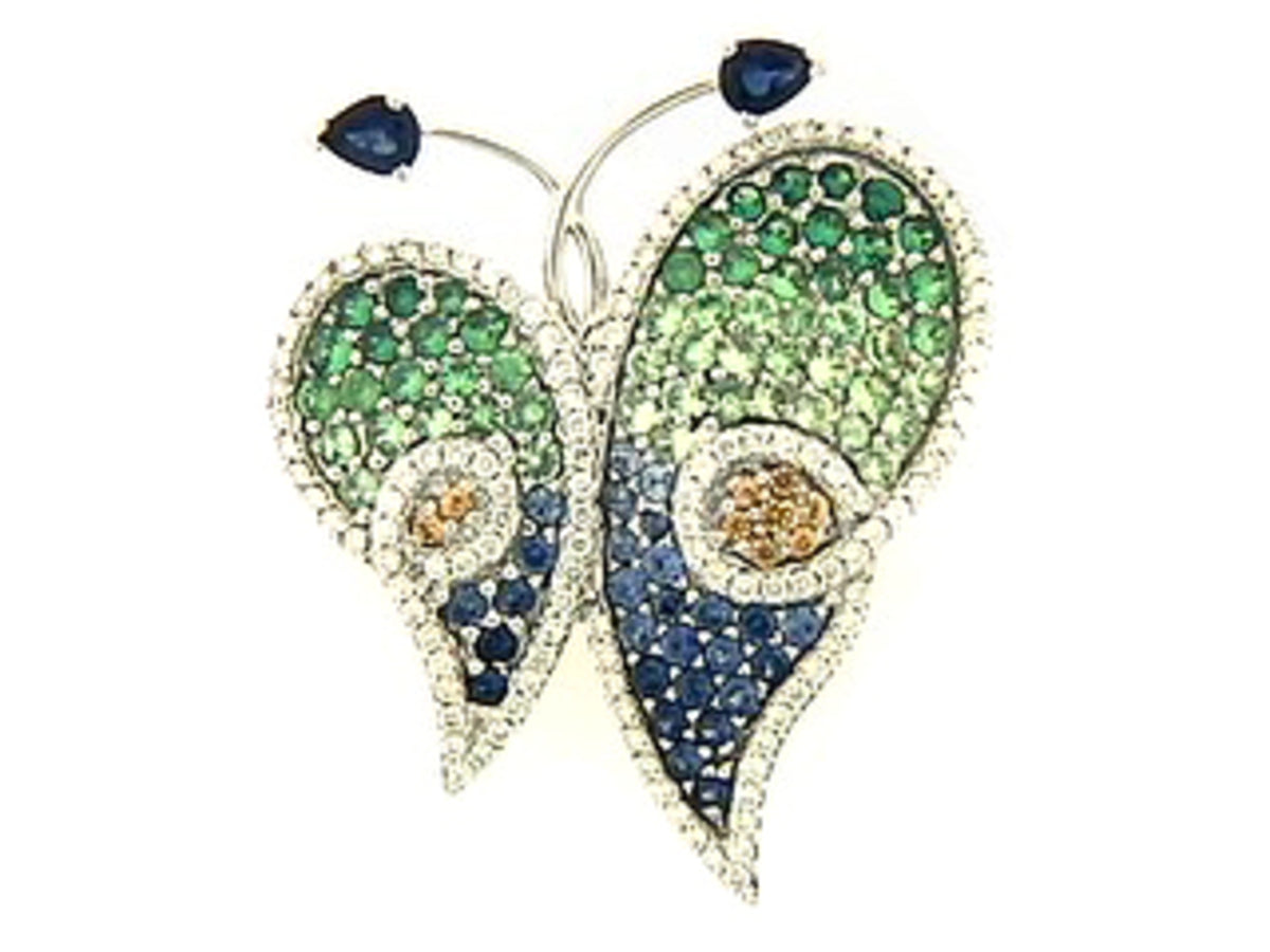 RAINBOW SAPPHIRE, TSAVORITE & DIAMOND BROACH