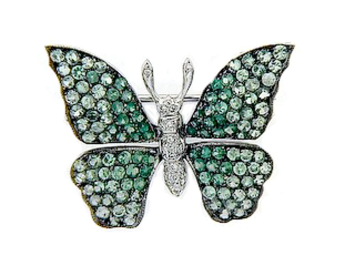 TSAVORITE & DIAMOND BROACH, 18KW (N), C=1.42