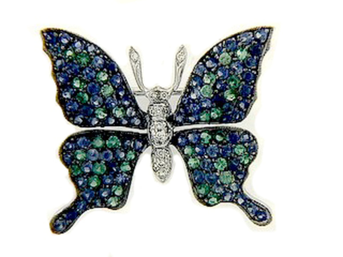 TSAVORITE, SAPPHIRE & DIAMOND BROACH