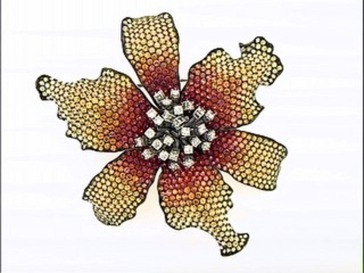 ORANGE, YELLOW SAPPHIRE & DIAMOND BROACH