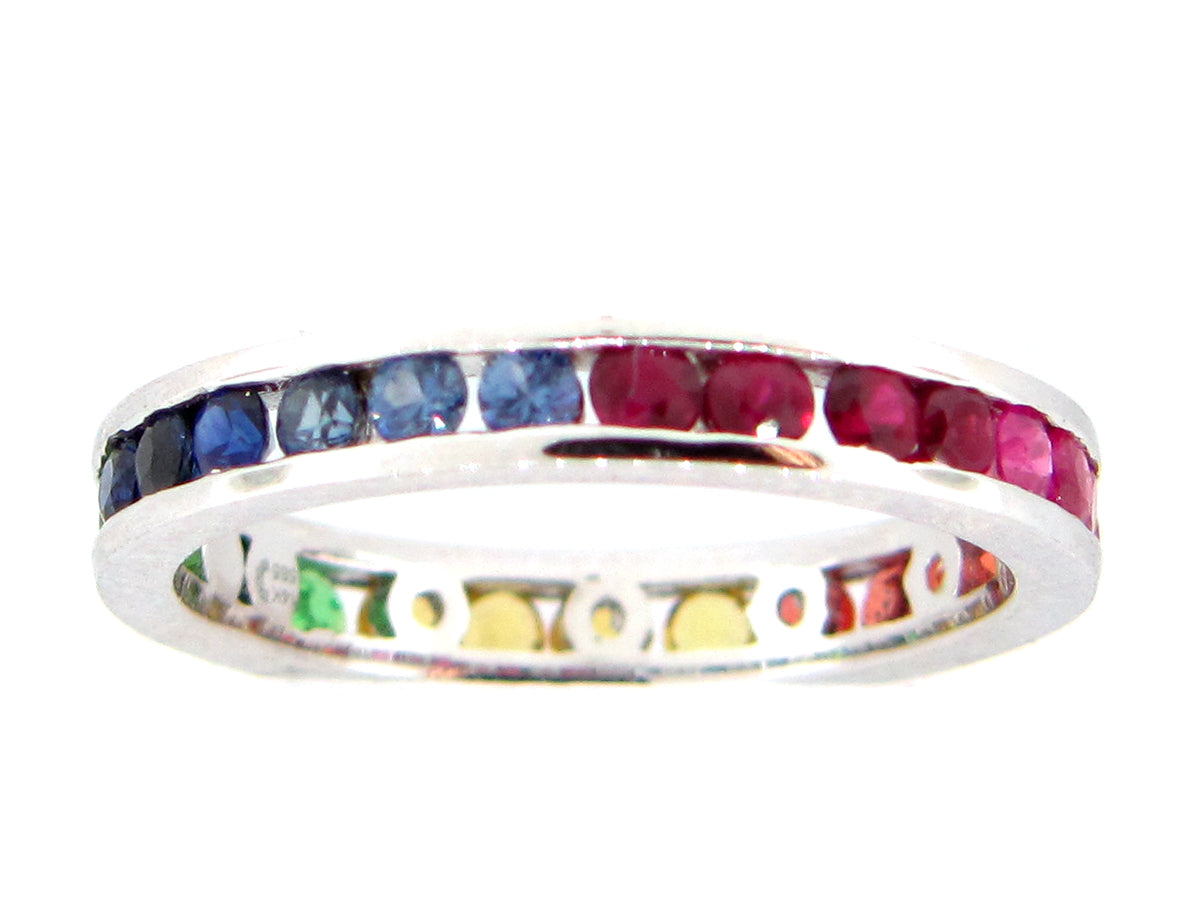 RAINBOW SAPPHIRE & TSAVORITE ETERNITY CHANNEL RING