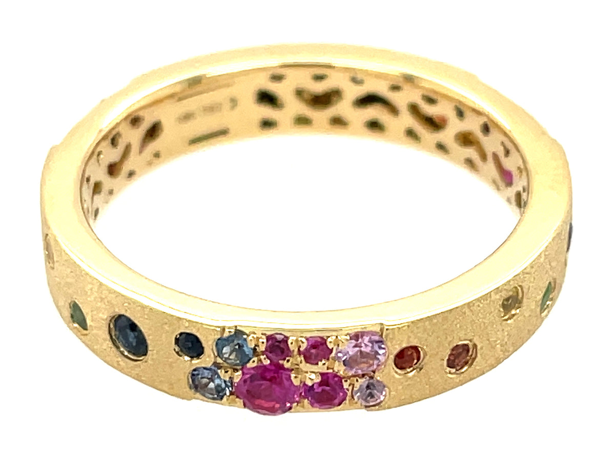RAINBOW SAPPHIRE, RUBY & TSAVORITE ETERNITY RING, SATIN FINISH