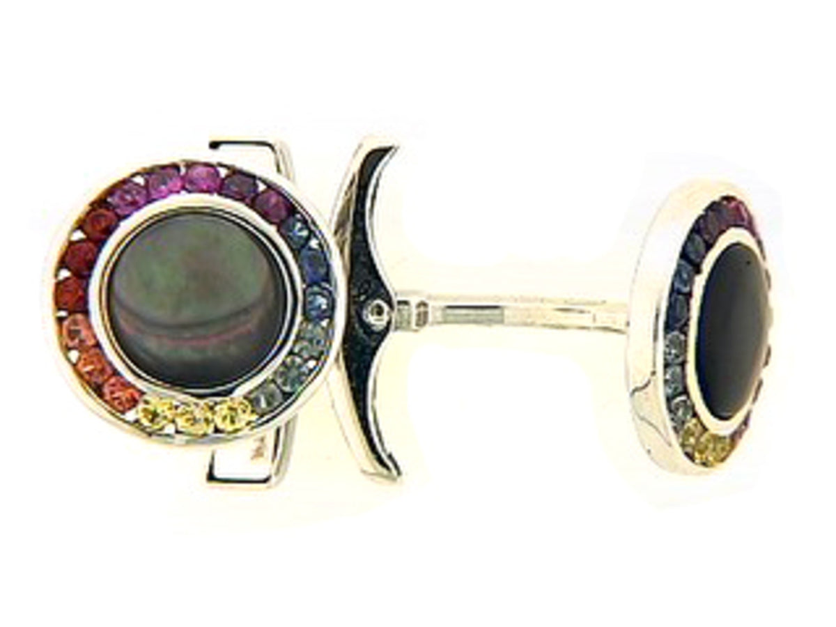 BLACK MOTHER OF PEARL-RAINBOW SAPPHIRE CUFF LINKS