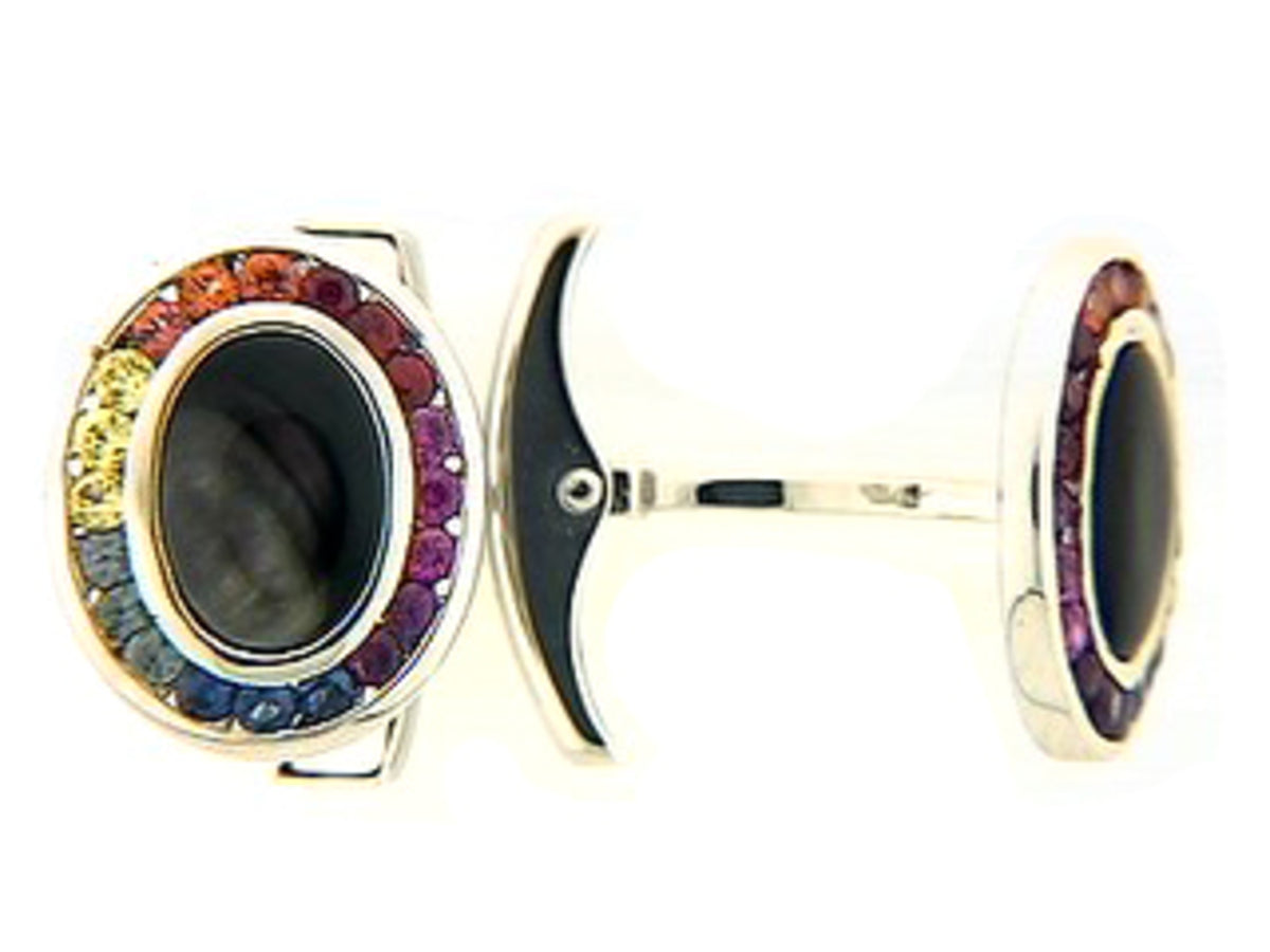 BLACK MOTHER OF PEARL-RAINBOW SAPPHIRE CUFF LINKS