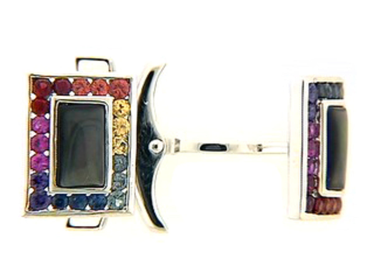 BLACK MOTHER OF PEARL-RAINBOW SAPPHIRE CUFF LINKS