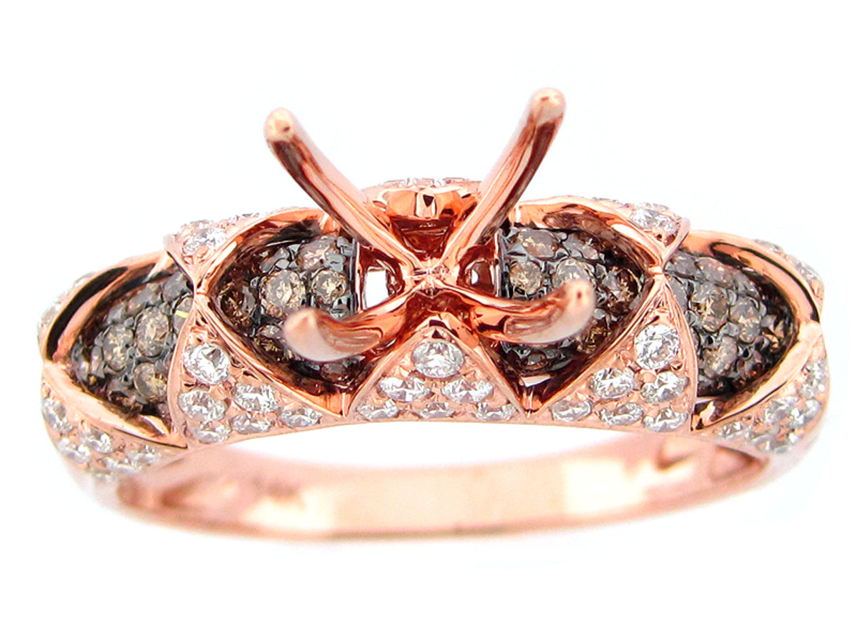 SEMI MOUNT BROWN & WHITE DIAMOND RING, 14KR (N)