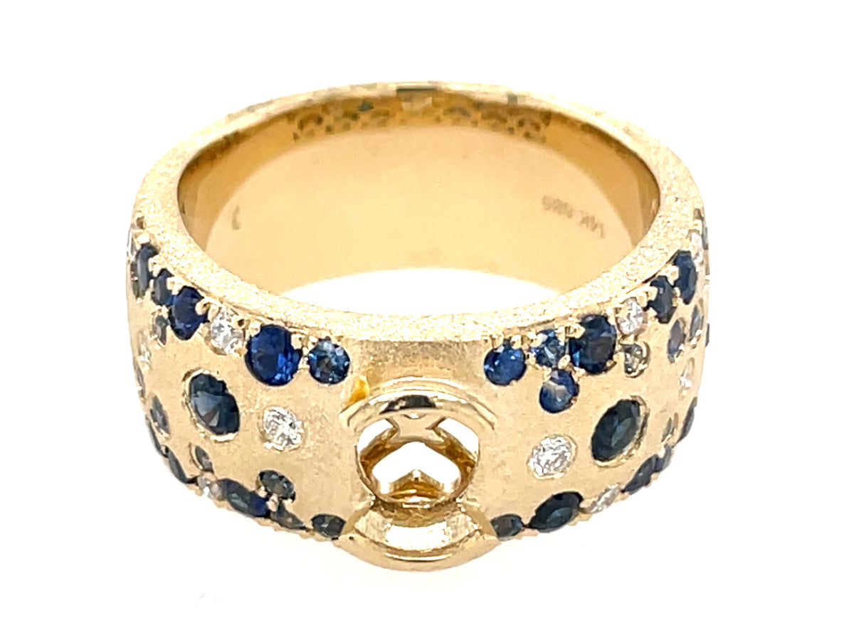 SAPPHIRE & DIAMOND CUSTOM SEMI MOUNT CONFETTI CIGAR BAND, 8.7MM, SATIN FINISH