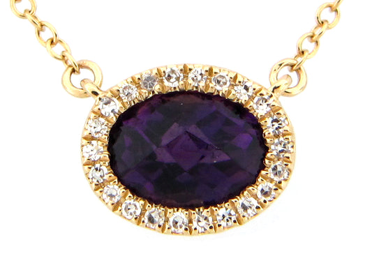 AMETHYST & DIAMOND OVAL PENDANT NECKLACE, 18"/17"/16", 14KY (H)