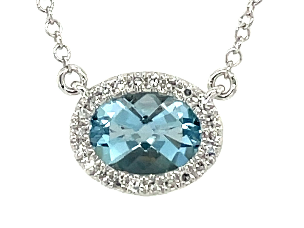 AQUAMARINE & DIAMOND OVAL PENDANT NECKLACE