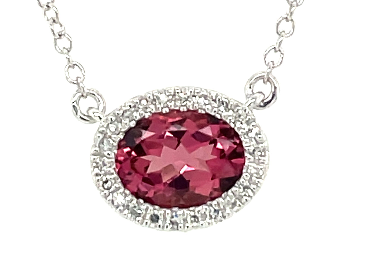 PINK TOURMALINE & DIAMOND OVAL PENDANT NECKLACE